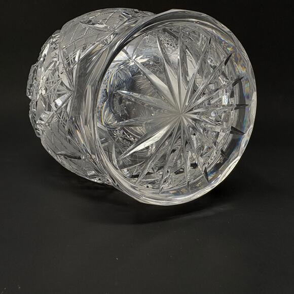 Vintage Crystal Decanter w/ Hobstar Crosshatch Wheat Design Cut Glass Bottle MCM - Picture 5 of 9
